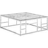 39" Square Coffee Table in Glass & Polished Steel